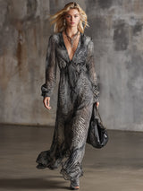 Elegant And Classic Zebra Print Chiffon V-neck Maxi Dress