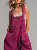 Casual And Stylish Raspberry Red Loose-fitting Jumpsuit Overalls