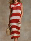 Retro And Stylish Striped Sleeveless Knitted Midi Dress