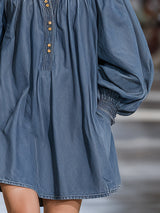 Fashionable Retro Stand-up Collar Denim Loose Mini Dress