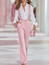 Fashionable And Casual Pink Corduroy Adjustable Overalls