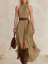 Halter-Neck Chiffon Maxi Dress