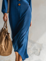 Elegant Urban Style Blue Thin Knit Maxi Dress