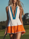 【24-hour shipping out】Fashion Retro Sports White And Orange Contrast Sleeveless Mini Dress