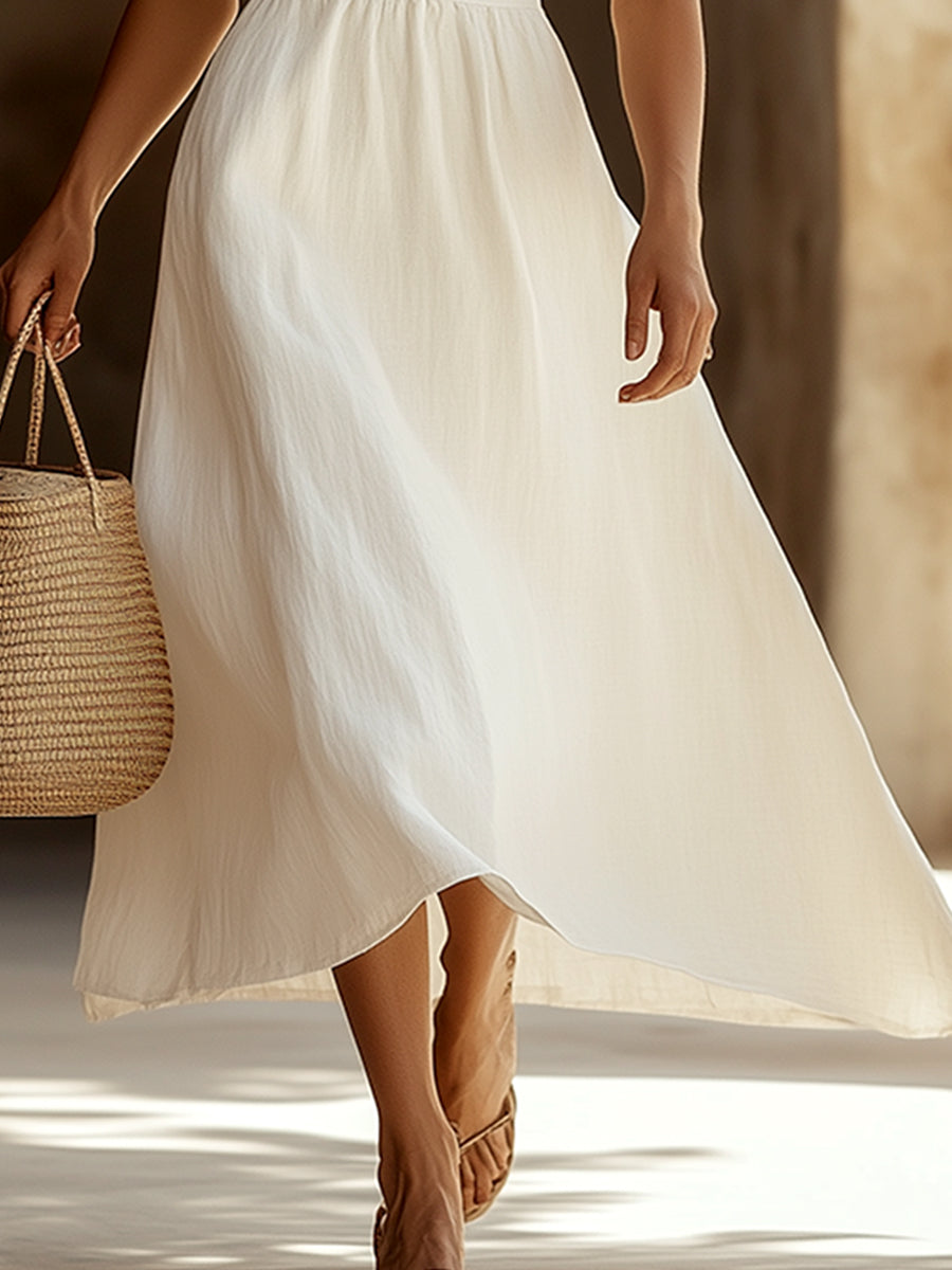 【24-hour shipping out】Classic And Comfortable White Cotton And Linen Sleeveless Maxi Dress