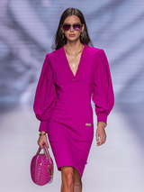 Retro Sporty V-neck Puff-sleeve Mini Dress