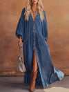Vintage Oversized V-Neck Denim Maxi Dress
