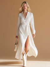 Loose And Casual White Knitted Midi Dress