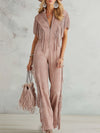 Retro Western-style Dusty Pink Faux Suede Fringe Jumpsuit