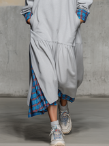 Sporty Retro Plaid Patchwork Ruffle Sweatshirt Dress