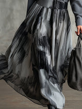 Artistic Grey Cotton Patchwork Chiffon Printed Maxi Dress