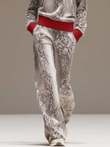 Casual Sporty Retro Snakeskin Gray Velvet Hooded Sweatshirt Wide-Leg Set