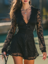 Elegant And Charming Sporty Zipper V-neck Lace Mini Dress