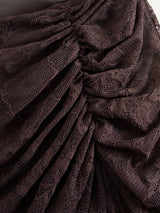 Retro High-end Brown-red Imitation Leather Stitching Lace Long-sleeved Maxi Dress