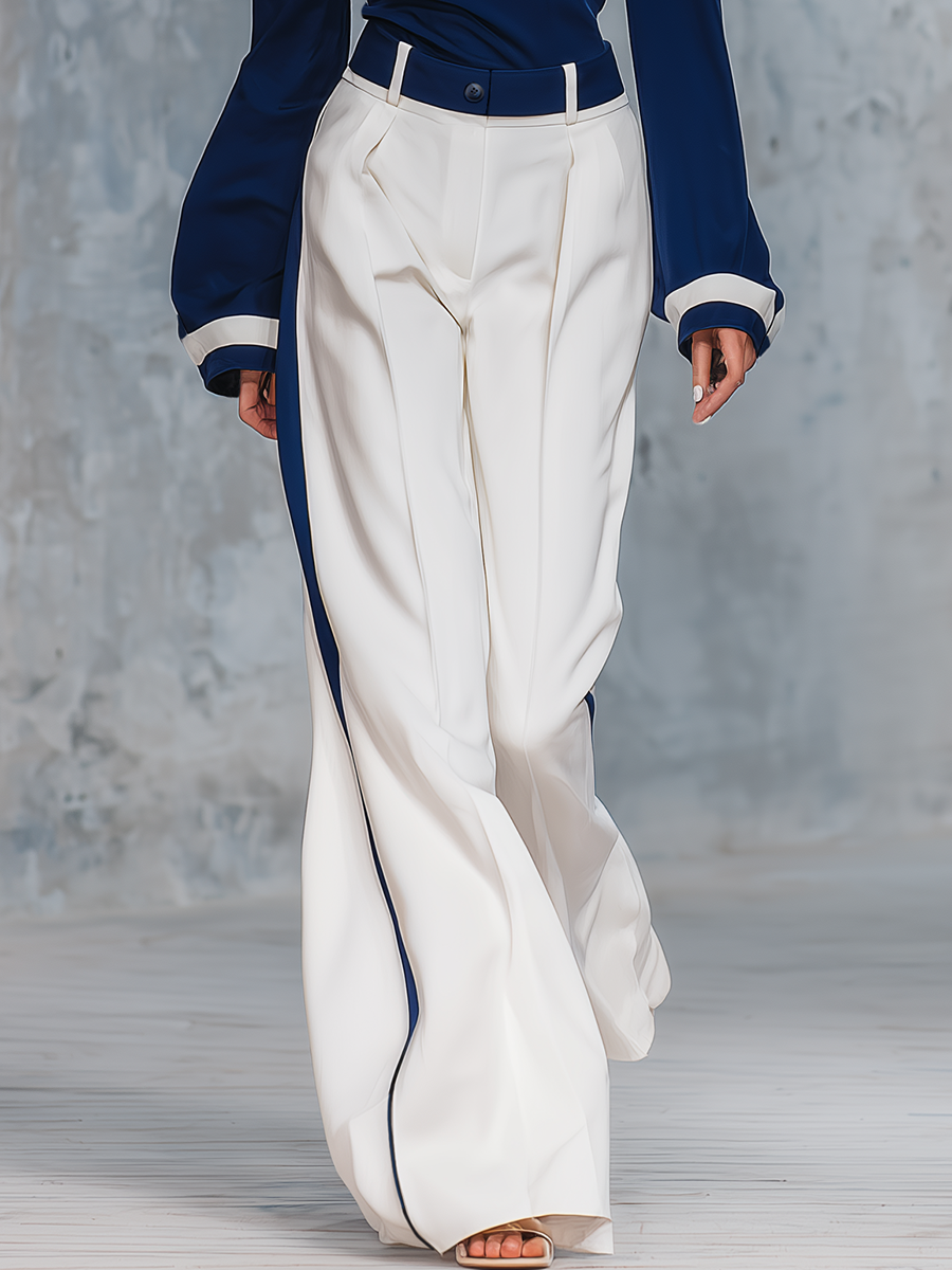 Vintage Charming One-shoulder Top And Wide-leg Pants Set