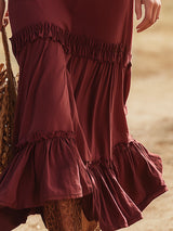 Red Mushroom Print Maxi Dress with Elastic Waist