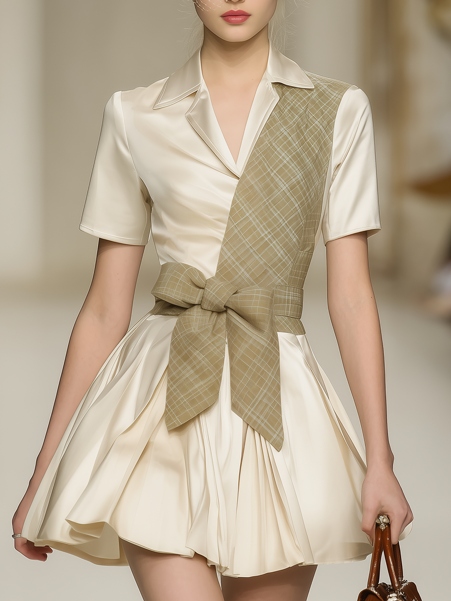 Retro And Elegant A-line Short-sleeved Satin Mini Dress