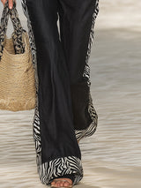 Stylish Black Cotton And Linen Blend Top And Pants With Zebra Print Set