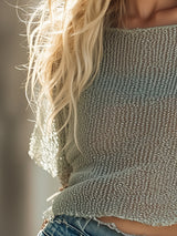 【24-hour shipping out】Casual Loose Ultra-thin Knitted Mint Green Short-sleeved Top