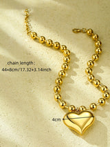 Fashion Beaded Heart Shape 18k Contrast Color Stainless Steel Necklace