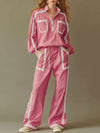 Casual Sporty Retro Pink Quick-drying Outdoor Top And Wide-leg Pants Set