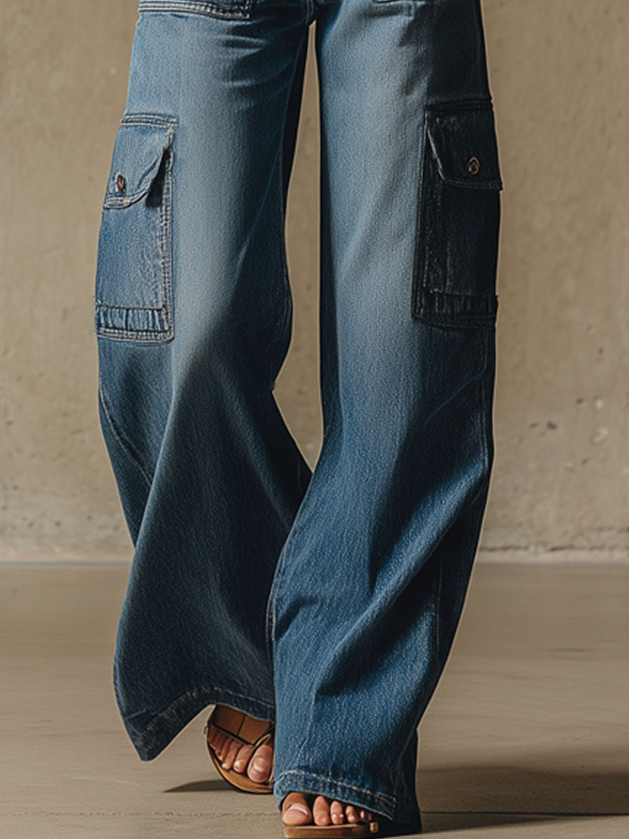 Retro Multi-pocket Workwear Denim Pants
