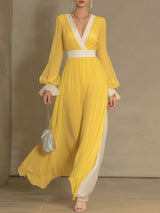 Elegant V-Neck Chiffon Maxi Dress