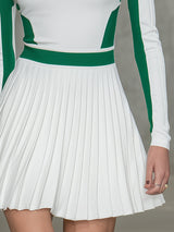 Athletic-style White And Green Pleated Mini Dress
