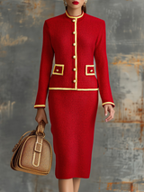 Retro Elegant Knitted Cardigan And Hip Skirt Two-piece Set