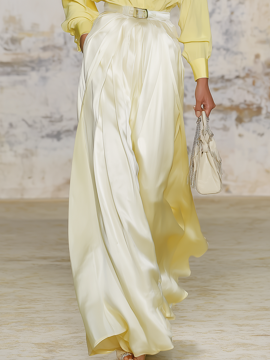 Elegant And Comfortable Chiffon Blouse And Satin Skirt Set