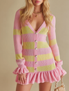 Sweet And Fresh Striped V-neck Ruffled Knit Mini Dress