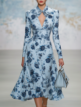 Elegant Vintage-style V-neck A-line Chiffon Midi Dress