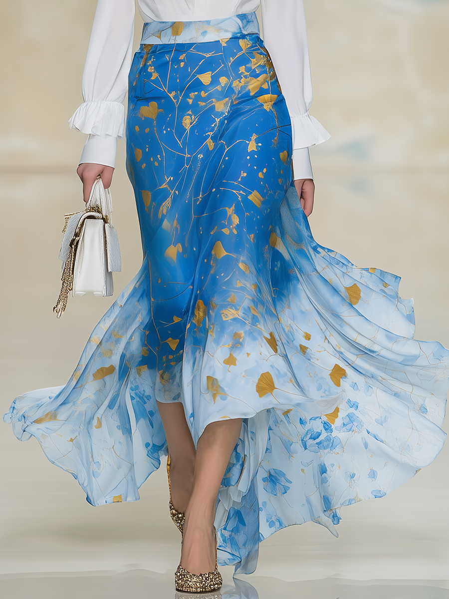 Lazy Yet Elegant Long-sleeved Top With Ruffled Details And Matching Skirt Set