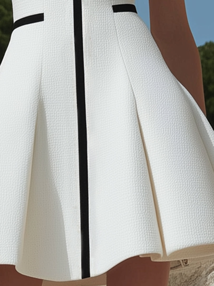 【24-hour shipping out】Women's White Zipper Design With Black Trim Dress