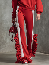 Stylish Sporty Single-shoulder Sweatshirt And Ruffled Wide-leg Pants Set