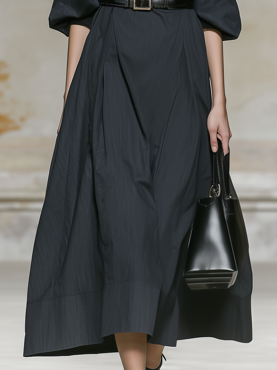 Stylish High-neck Off-the-shoulder A-line Midi Dress