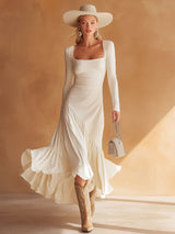 Stylish Vintage White Pure Cotton Midi Dress