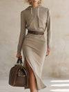 Casual Sporty Khaki Slit Midi Dress