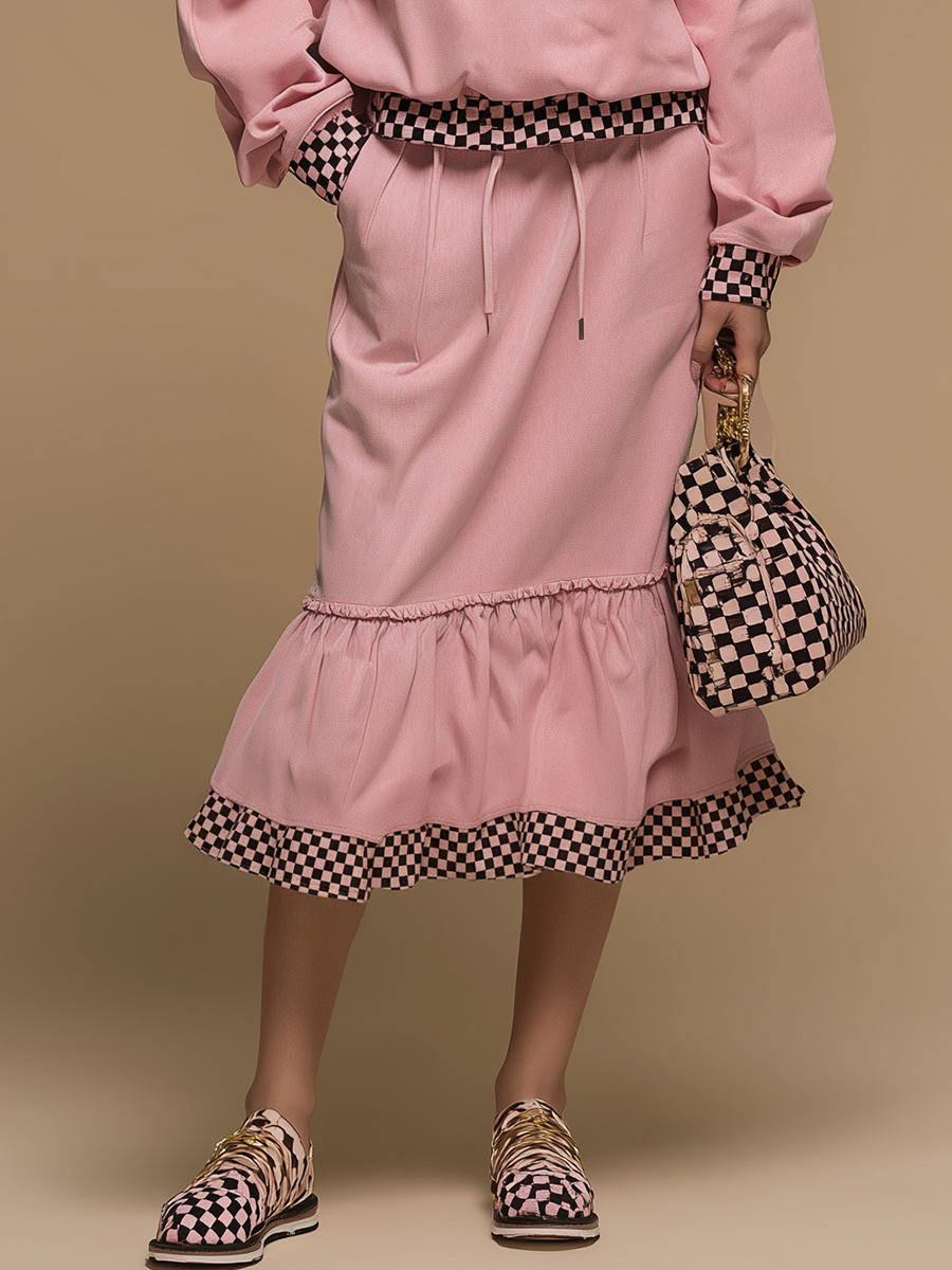 Retro Sporty Faux Suede Sweatshirt And Skirt Set