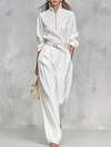 Elegant High-quality Zip-up Collar Long-sleeved Shirt And Wide-leg Pants Set