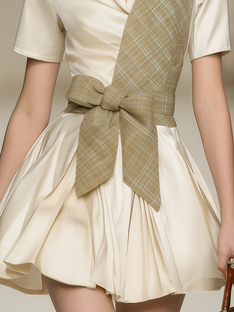 Retro And Elegant A-line Short-sleeved Satin Mini Dress