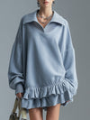 Stylish And Sporty Double-layered Ruffle Light Blue Sweatshirt Mini Dress