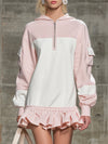 Stylish Pink And White Color-block With A Half-zip And Ruffled Hem Mini Dress