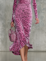 Retro Elegant Leopard Print Velvet Midi Dress