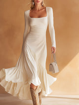 Stylish Vintage White Pure Cotton Midi Dress