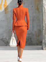 Elegant Stand-collar Knitted Cardigan And Skirt Set