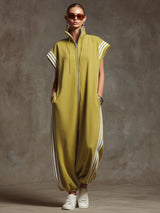 Casual Sports White Webbing Yellow-green Sleeveless Jumpsuit