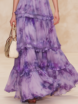 Halter-Neck V-Neck Printed Chiffon Maxi Dress