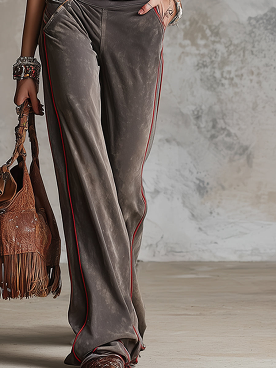 Vintage-style Distressed Cotton Tan T-shirt And Pants Set