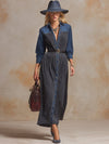 Casual Western Grey And Blue Denim Maxi Dress
